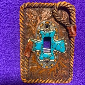 Western Turquoise Teal Cross Single Light Switch Plate